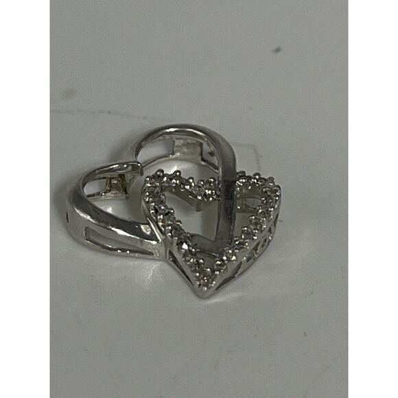 Beautiful 10k White Gold Diamond Open Heart Pendant - Picture 3 of 16